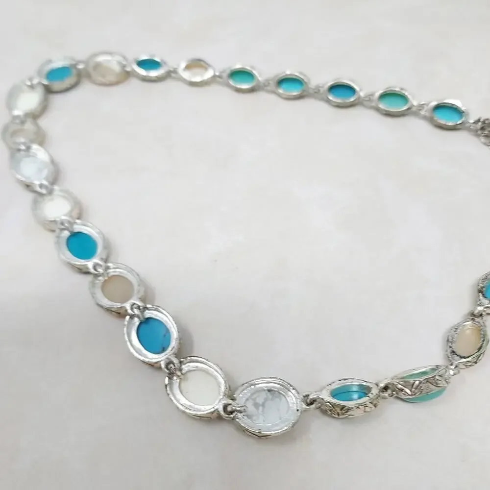 Vintage Monet Necklace Semiprecious Gemstone Turquoise Howlite MOP Signed 18